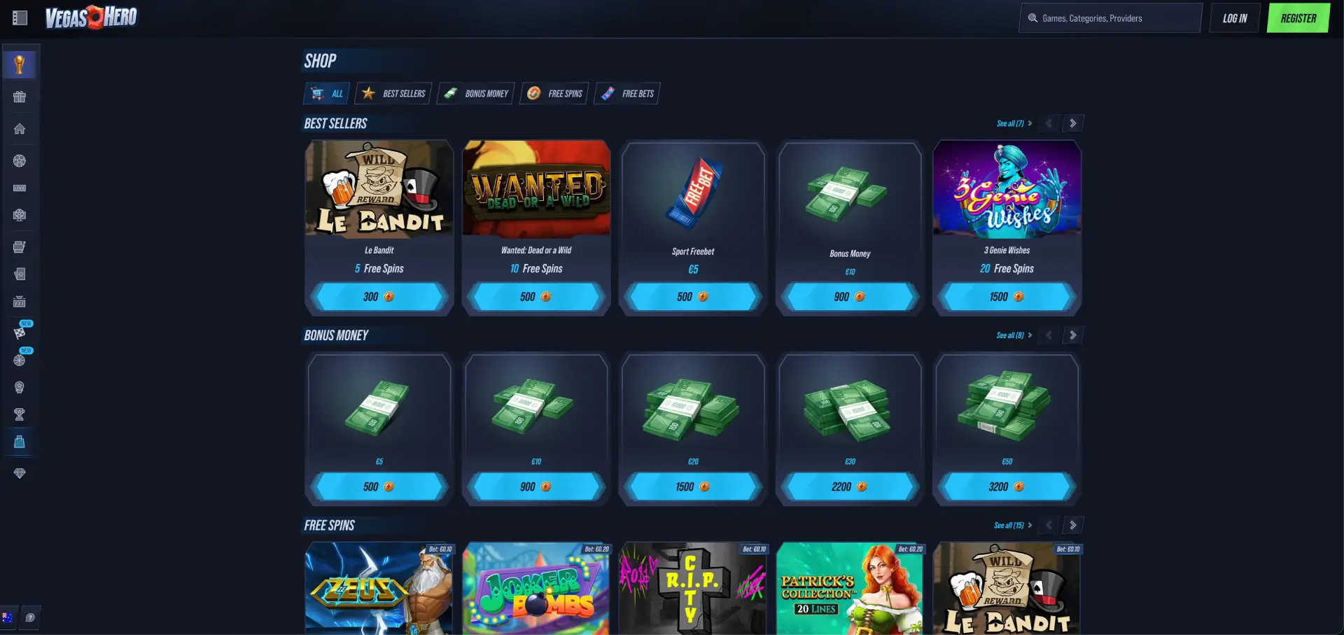 Vegas Hero shop free spins rewards Vegas Hero shop free spins rewards